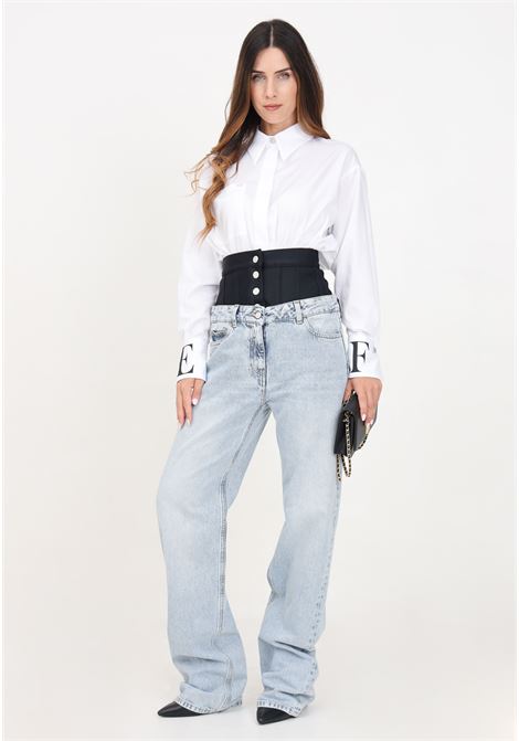 Jeans dritto in denim chiaro da donna con corsetto ELISABETTA FRANCHI | PJ29I46E2R34